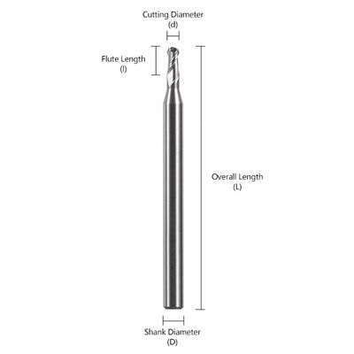 Tungsten Carbide End Mill với chiều dài sáo 2-8mm, đường kính thân 4mm và chiều dài tổng thể 50mm để gia công chính xác