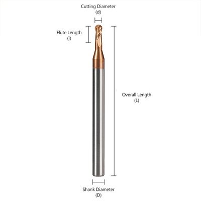 Tungsten Carbide End Mill với chiều dài sáo 2-8mm, đường kính thân 4mm và chiều dài tổng thể 50mm để gia công chính xác