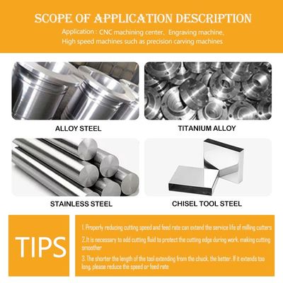 35 ° Helix Angle 0.6um Cây hạt kích thước 1-12mm cắt đường kính Tungsten Carbide cuối máy xay cho CNC Machining