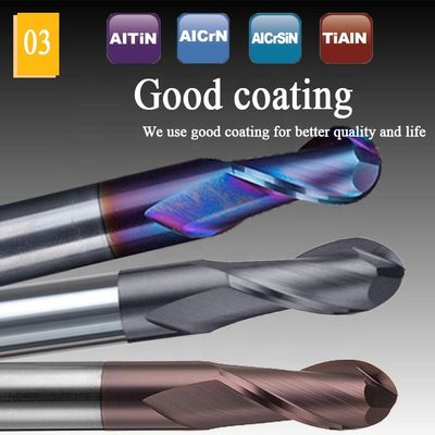 Vonfram thép cacbua nhôm kết thúc Mill 200mm 6 Hrc 55 Tròn R3 4 Sáo Hrc 45